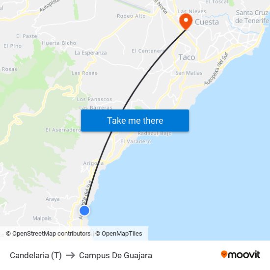 Candelaria (T) to Campus De Guajara map