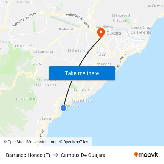 Barranco Hondo (T) to Campus De Guajara map