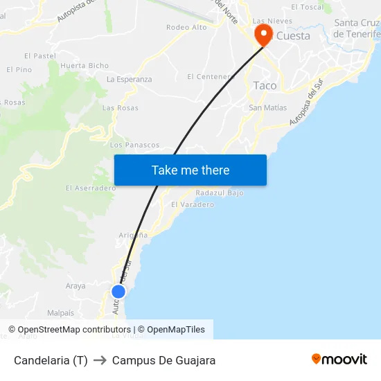 Candelaria (T) to Campus De Guajara map