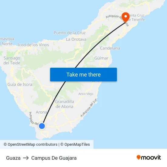 Guaza to Campus De Guajara map
