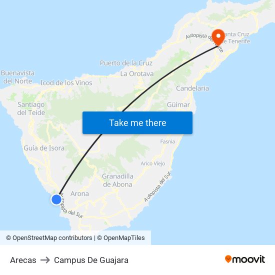 Arecas to Campus De Guajara map