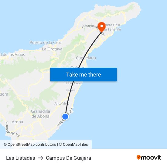 Las Listadas to Campus De Guajara map