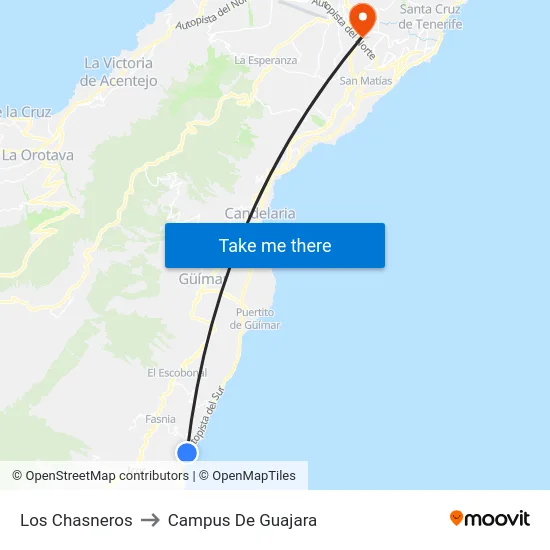 Los Chasneros to Campus De Guajara map