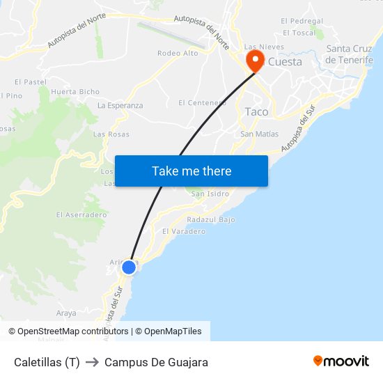 Caletillas (T) to Campus De Guajara map