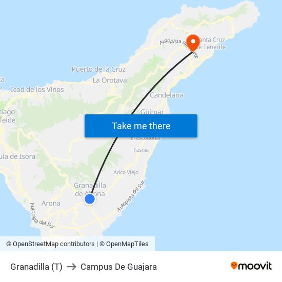 Granadilla (T) to Campus De Guajara map