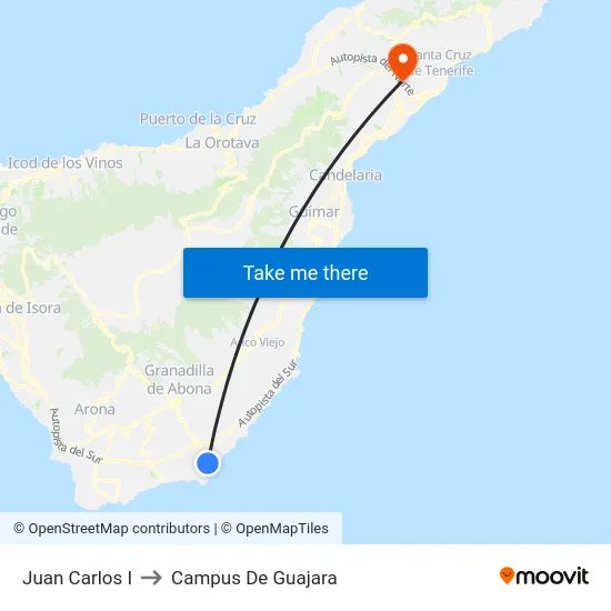 Juan Carlos I to Campus De Guajara map