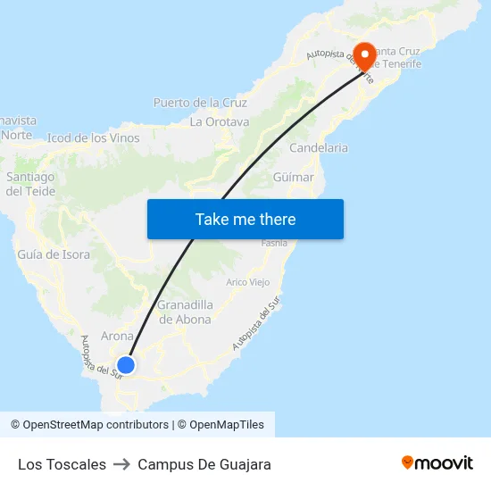 Los Toscales to Campus De Guajara map