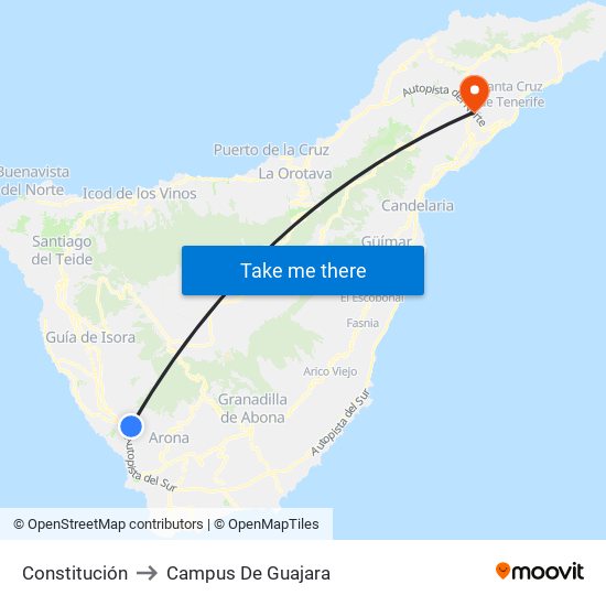Constitución to Campus De Guajara map