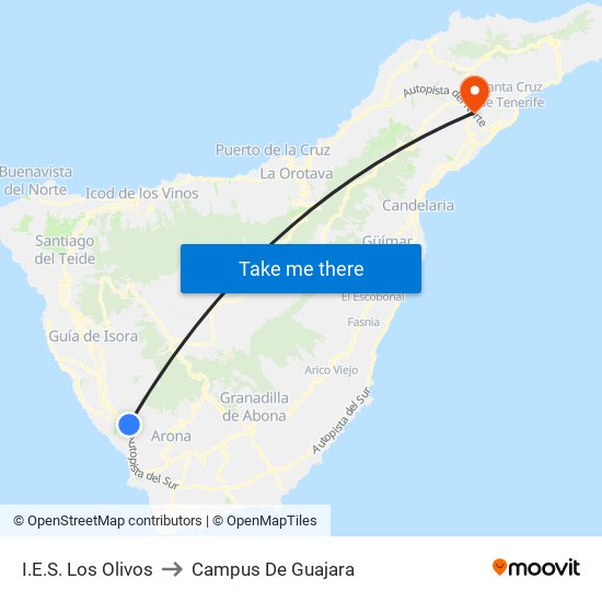 I.E.S. Los Olivos to Campus De Guajara map