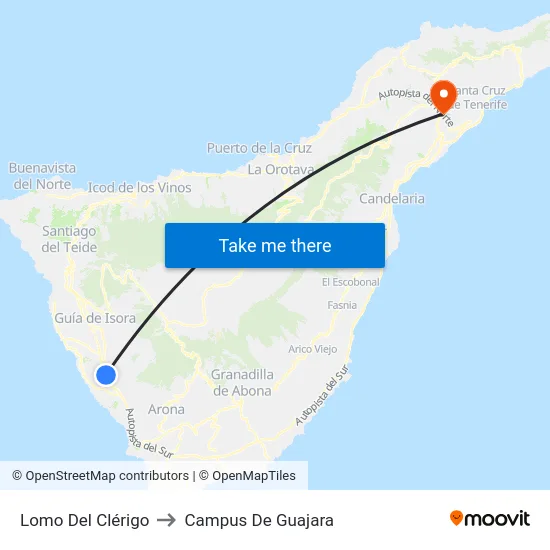 Lomo Del Clérigo to Campus De Guajara map