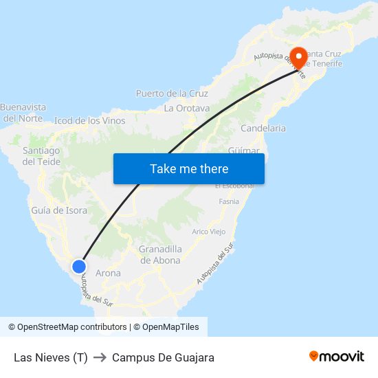 Las Nieves (T) to Campus De Guajara map