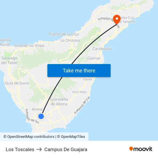 Los Toscales to Campus De Guajara map