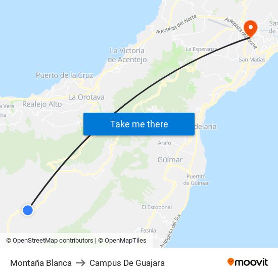 Montaña Blanca to Campus De Guajara map
