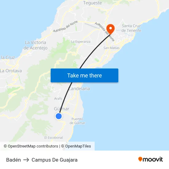Badén to Campus De Guajara map