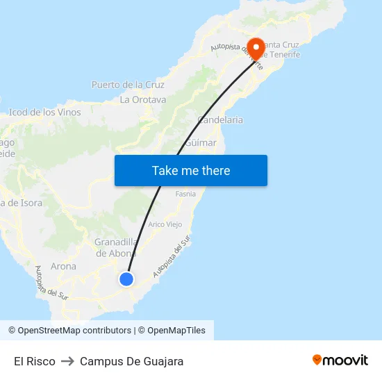 El Risco to Campus De Guajara map