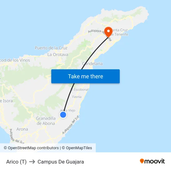 Arico (T) to Campus De Guajara map