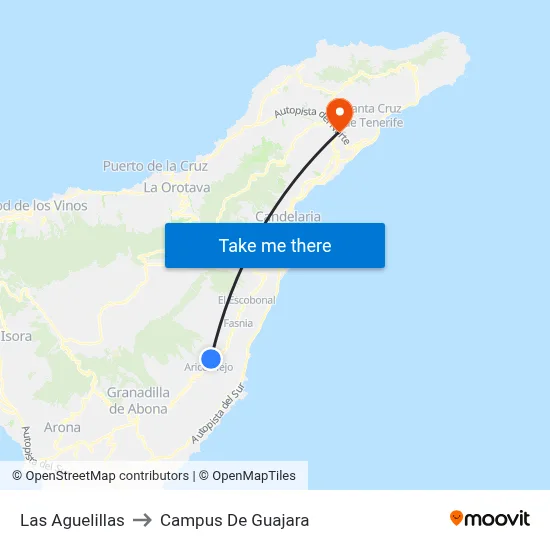 Las Aguelillas to Campus De Guajara map