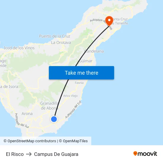 El Risco to Campus De Guajara map