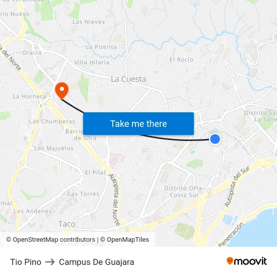 Tio Pino to Campus De Guajara map