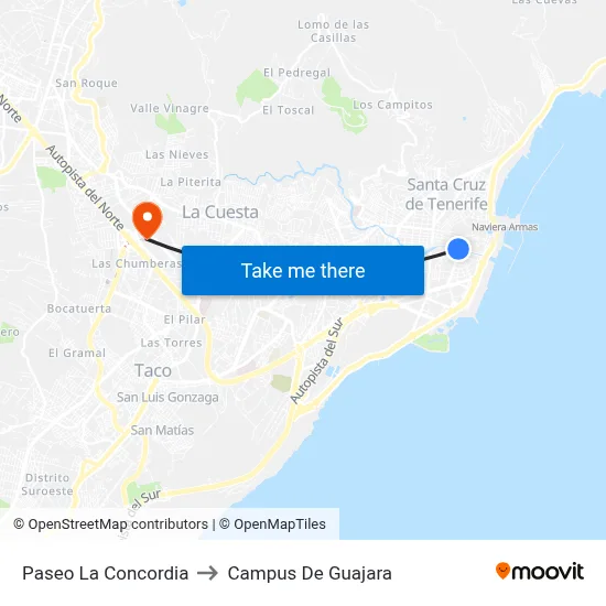 Paseo La Concordia to Campus De Guajara map