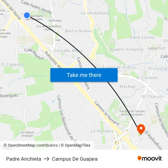 Padre Anchieta to Campus De Guajara map