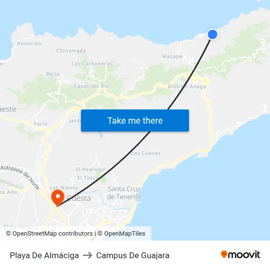 Playa De Almáciga to Campus De Guajara map