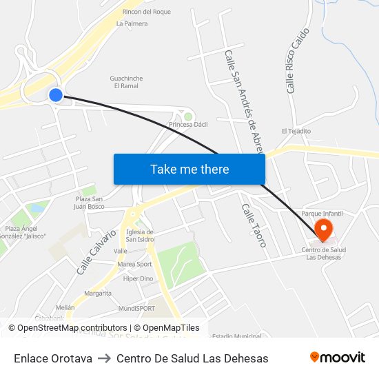 Enlace Orotava to Centro De Salud Las Dehesas map