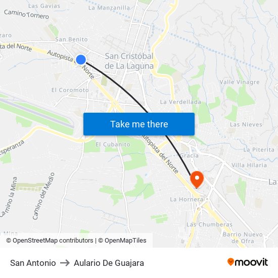 San Antonio to Aulario De Guajara map