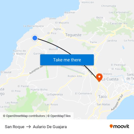 San Roque to Aulario De Guajara map
