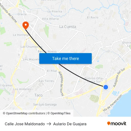 Calle Jose Maldonado to Aulario De Guajara map