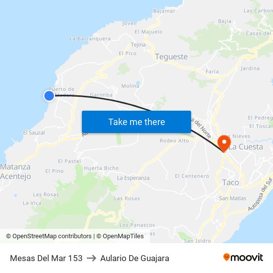 Mesas Del Mar 153 to Aulario De Guajara map
