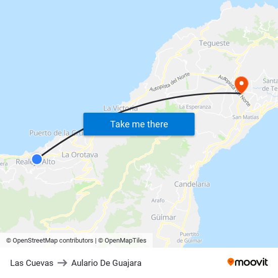 Las Cuevas to Aulario De Guajara map