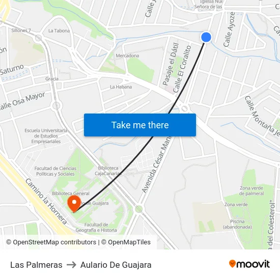 Las Palmeras to Aulario De Guajara map