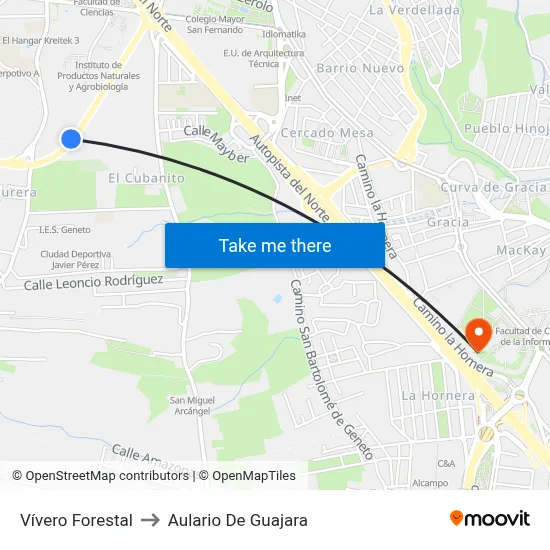 Vívero Forestal to Aulario De Guajara map