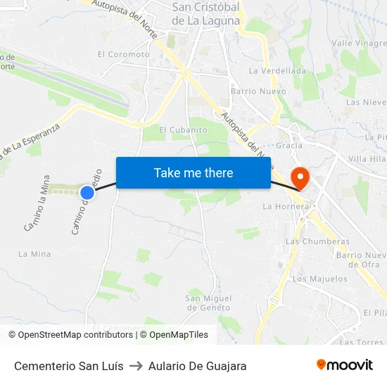 Cementerio San Luís to Aulario De Guajara map