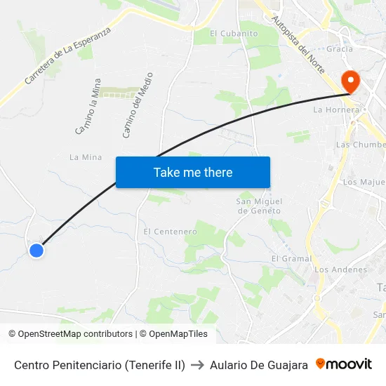 Centro Penitenciario (Tenerife II) to Aulario De Guajara map