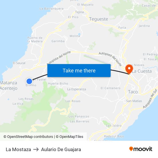 La Mostaza to Aulario De Guajara map