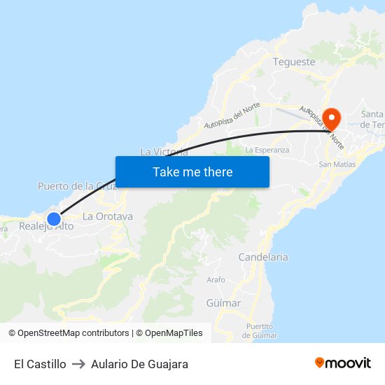 El Castillo to Aulario De Guajara map