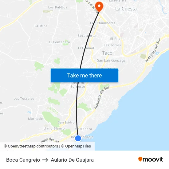 Boca Cangrejo to Aulario De Guajara map