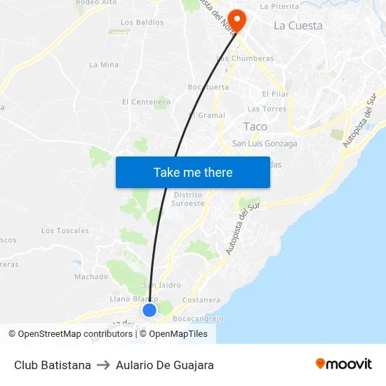 Club Batistana to Aulario De Guajara map