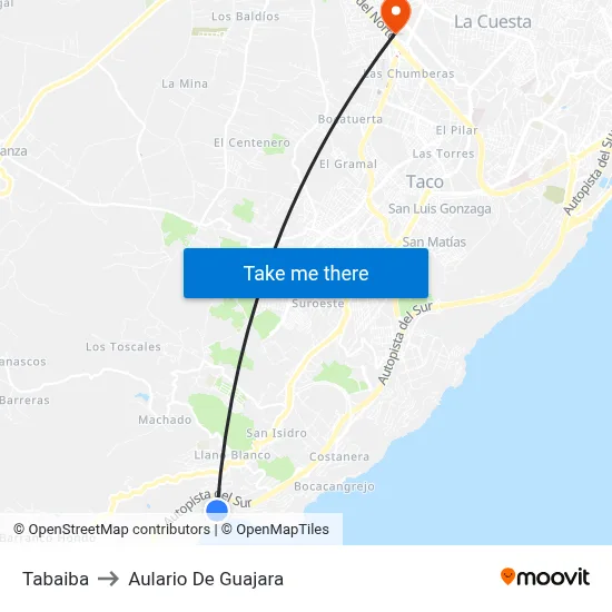Tabaiba to Aulario De Guajara map