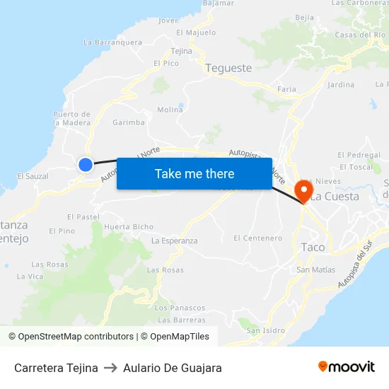Carretera Tejina to Aulario De Guajara map