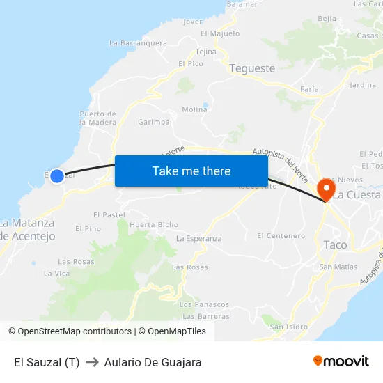 El Sauzal (T) to Aulario De Guajara map