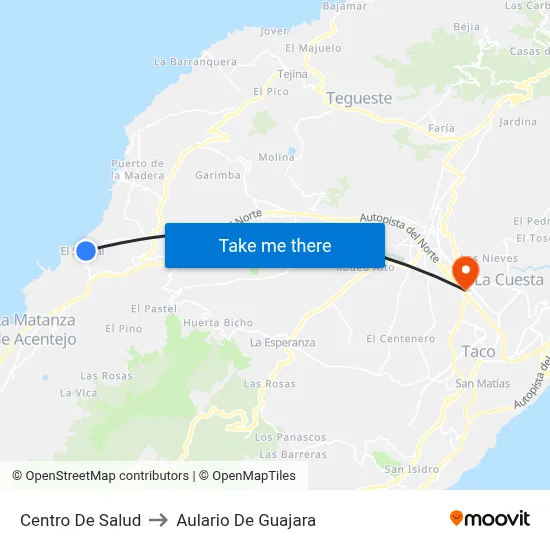 Centro De Salud to Aulario De Guajara map
