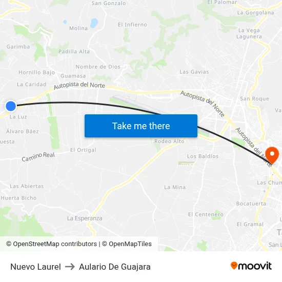 Nuevo Laurel to Aulario De Guajara map