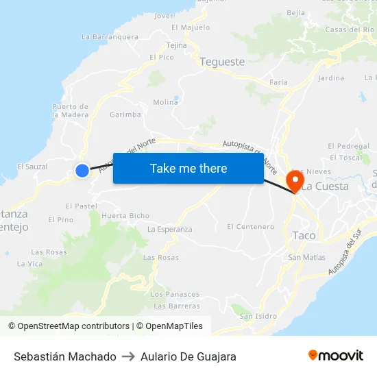 Sebastián Machado to Aulario De Guajara map