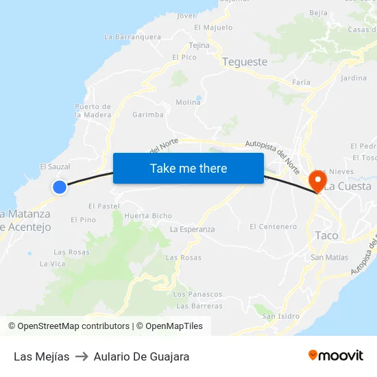Las Mejías to Aulario De Guajara map