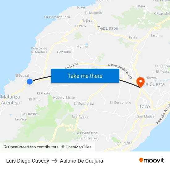 Luis Diego Cuscoy to Aulario De Guajara map
