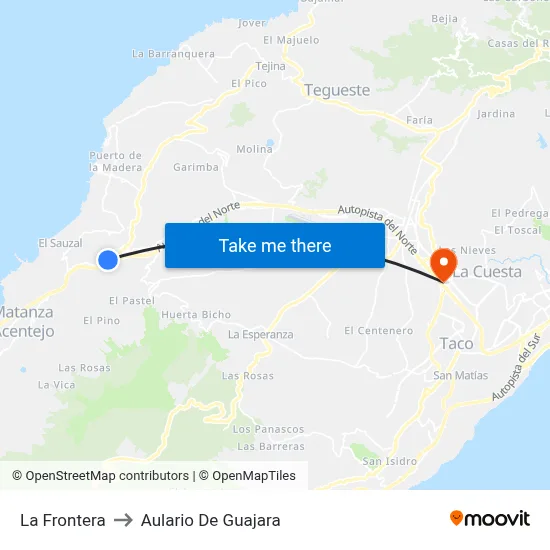 La Frontera to Aulario De Guajara map