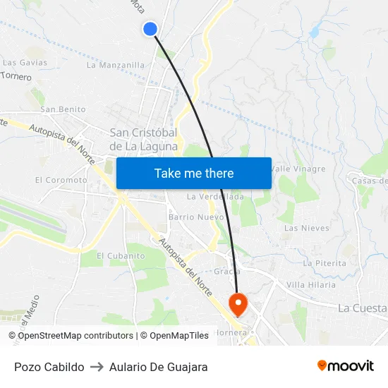 Pozo Cabildo to Aulario De Guajara map